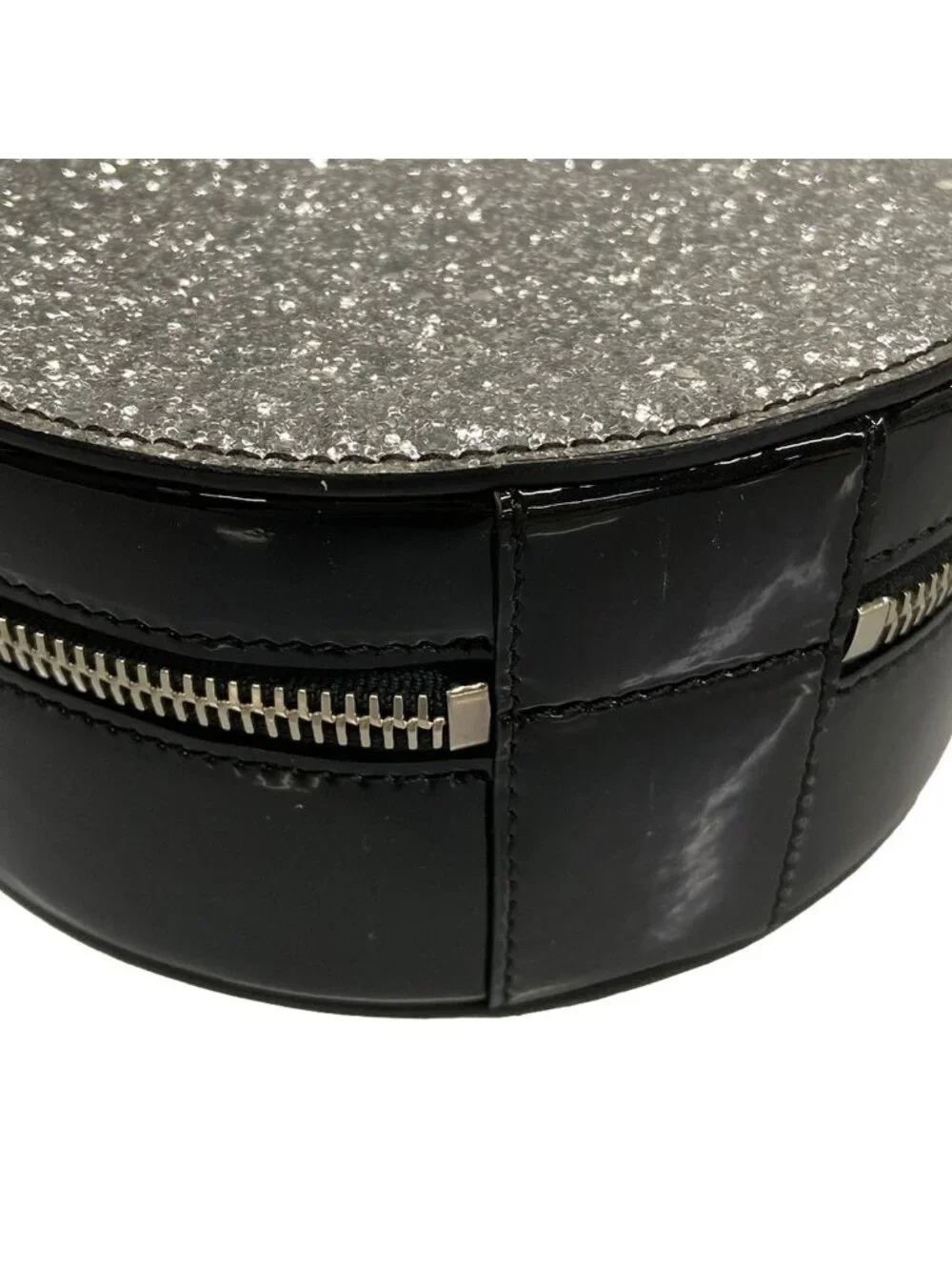 Chanel Shoulder Bag Silver Black 2-Way Chain Round Leather